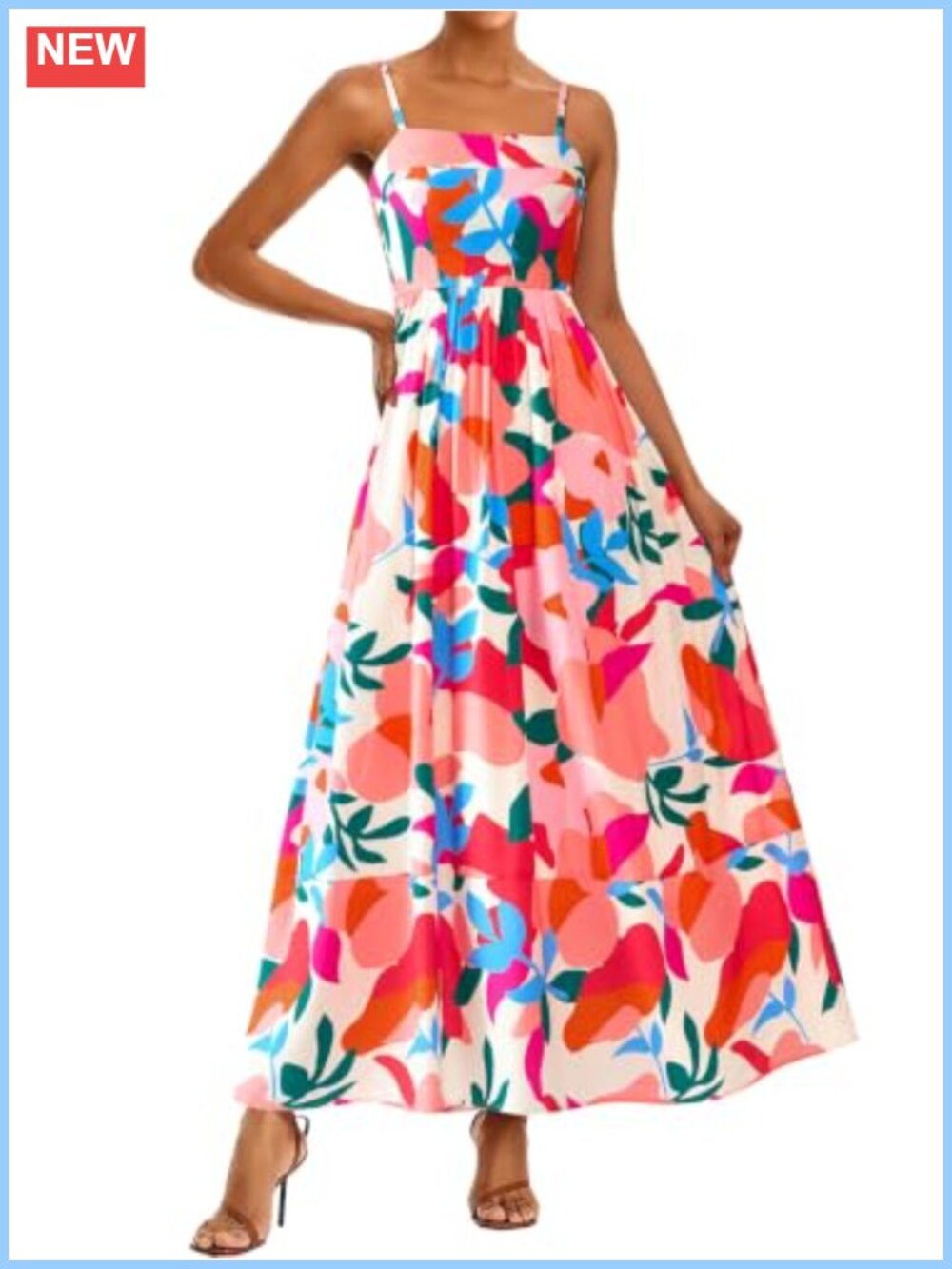 Boho Floral Striped Summer Maxi Dress Spaghetti Strap